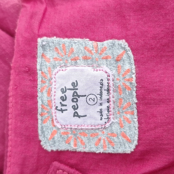 Free People Fun Boho Smocked Beaded Tie Back Pink Cotton Sleeveless Tunic Top 2 - Picture 8 of 9